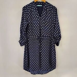 Maurices Navy Pullover Dress Size Small Waist Drawstring Long Sleeve Pink Print